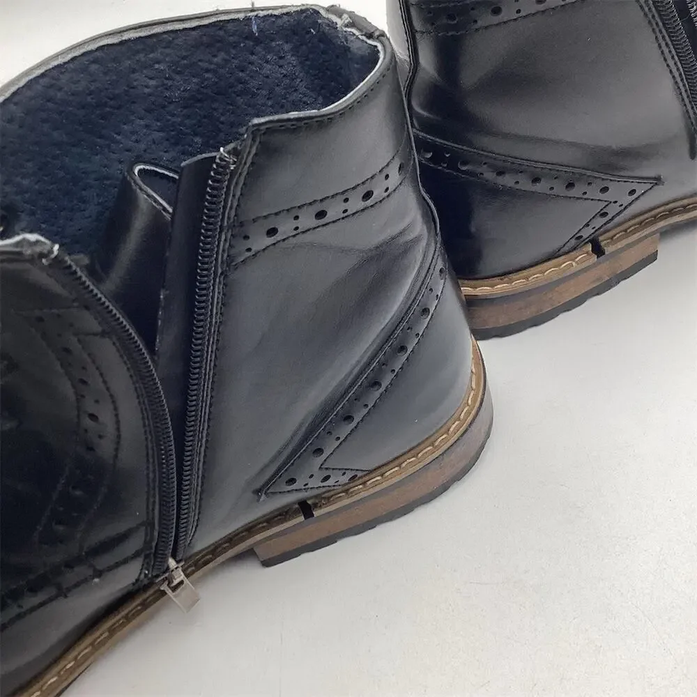 Bruno Marc Men's Ankle Boots Black Cap Toe Lace‎ Up Side Zip Size 10.5